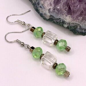 Light Green & Clear Austrian Crystal Bead Handmade Pierced Earrings LR137